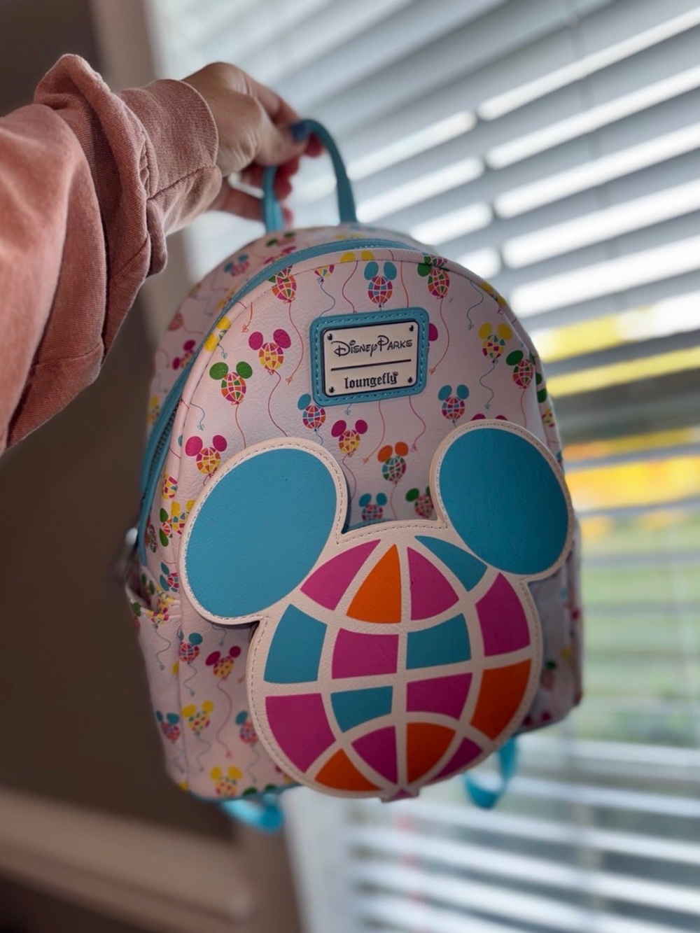 Disney Pink, Blue & Orange Loungefly Kids Backpack - Mickey Globe Pattern